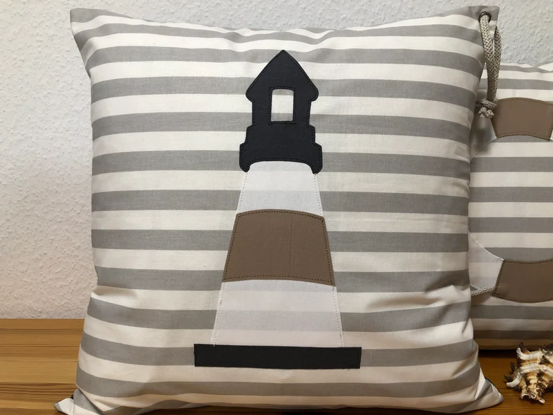Maritime Kissenhülle, Landhausstil Kissenbezug * Leuchtturm * grau/weiß/beige