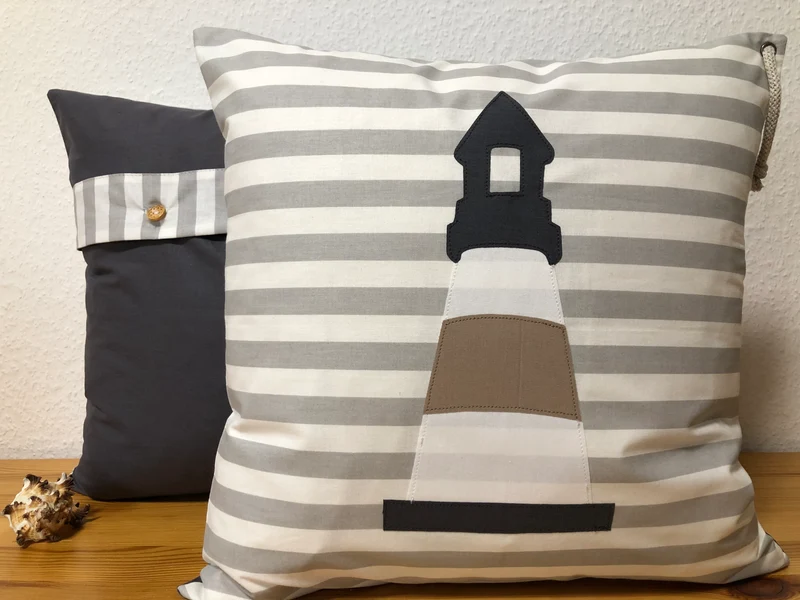 Maritime Kissenhülle, Landhausstil Kissenbezug * Leuchtturm * grau/weiß/beige