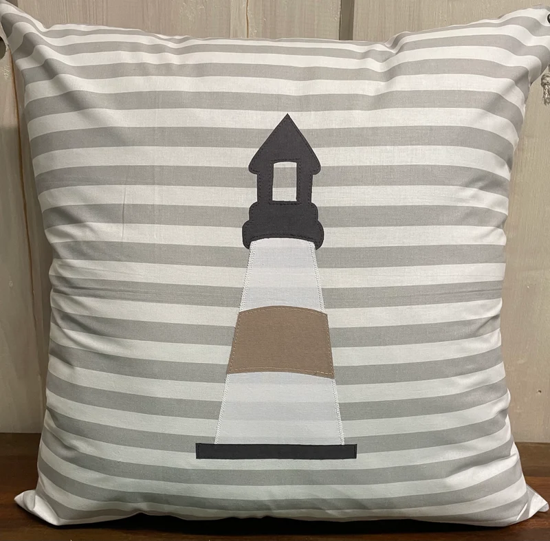 Maritime Kissenhülle, Landhausstil Kissenbezug * Leuchtturm * grau/weiß/beige