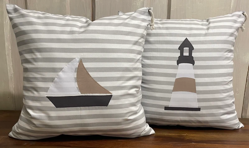 Maritime Kissenhülle, Landhausstil Kissenbezug * Leuchtturm * grau/weiß/beige