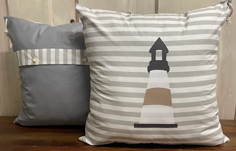 Maritime Kissenhülle, Landhausstil Kissenbezug * Leuchtturm * grau/weiß/beige