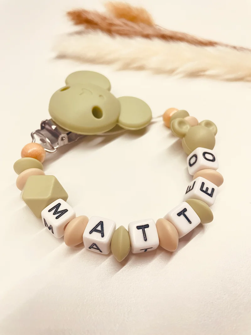 Schnullerkette Maus lint-beige
