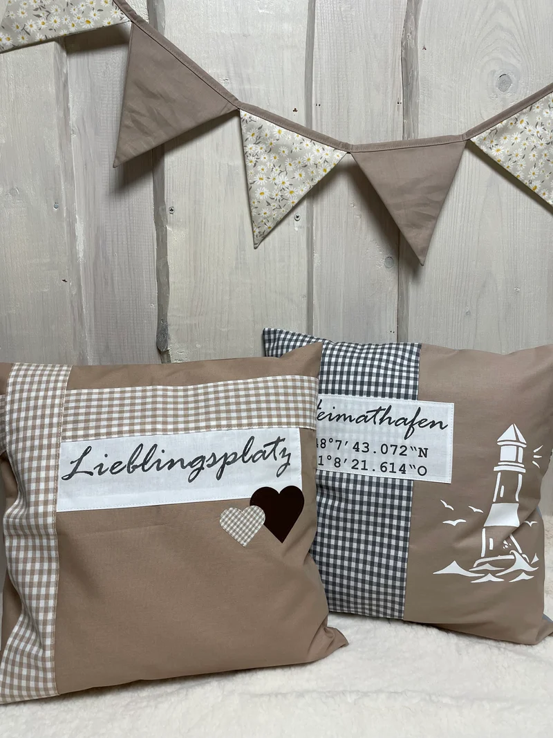 Landhausstil Kissenhülle * Kissenbezug * Dekokissen beige/weiß * Lieblingsplatz *
