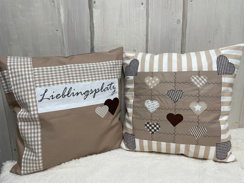 Landhausstil Kissenhülle * Kissenbezug * Dekokissen beige/weiß * Lieblingsplatz *