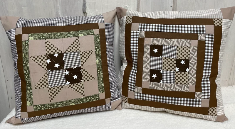 Patchwork Kissenhülle, Landhausstil Kissenbezug, beige /braun 40x40cm.