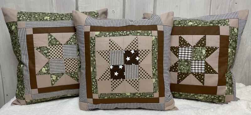 Patchwork Kissenhülle, Landhausstil Kissenbezug, braun / beige /grün 40x40cm.