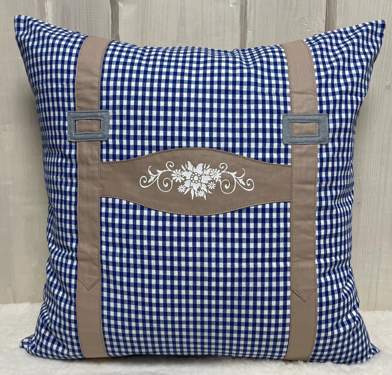 Landhausstil Kissenhülle, Kissenbezug, Bauernstube Dekokissen * Hosenträger * blau/beige