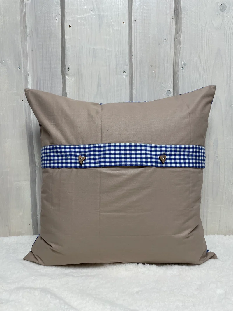Landhausstil Kissenhülle, Kissenbezug, Bauernstube Dekokissen * Hosenträger * blau/beige