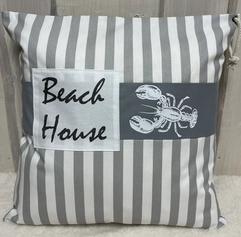 Maritime Kissenhülle, Landhausstil Dekokissen, Beach House grau/weiß