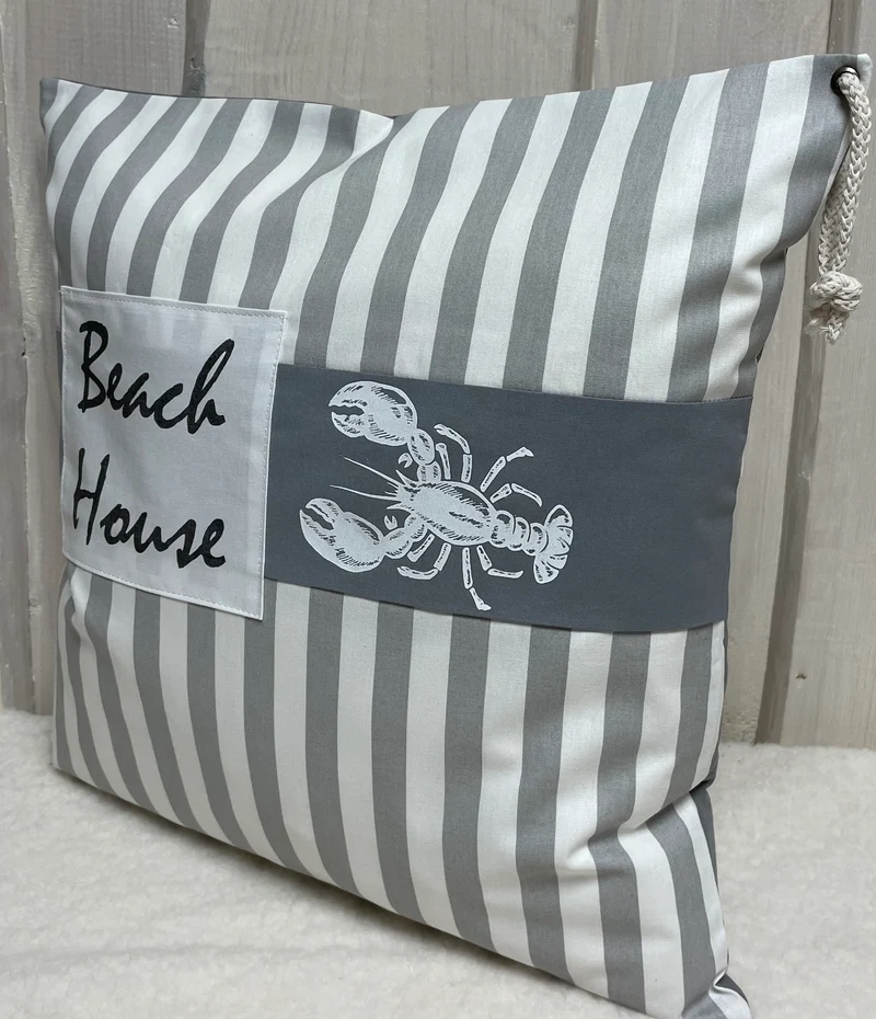 Maritime Kissenhülle, Landhausstil Dekokissen, Beach House grau/weiß