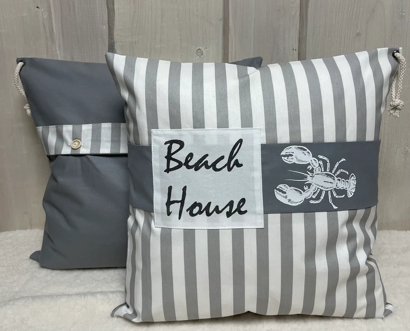 Maritime Kissenhülle, Landhausstil Dekokissen, Beach House grau/weiß