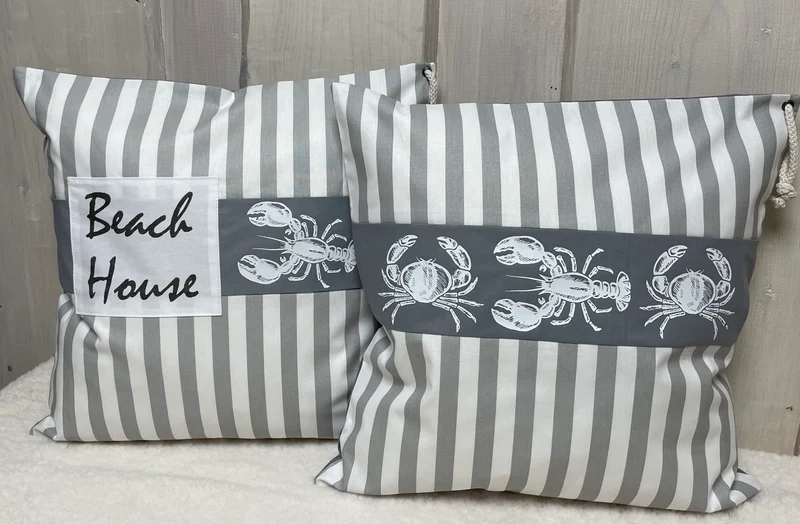 Maritime Kissenhülle, Landhausstil Dekokissen, Beach House grau/weiß