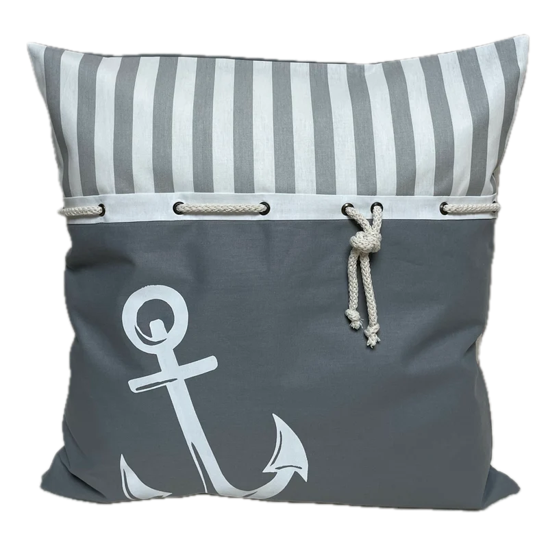 Maritime Kissenhülle, Landhausstil Dekokissen Anker grau/weiß