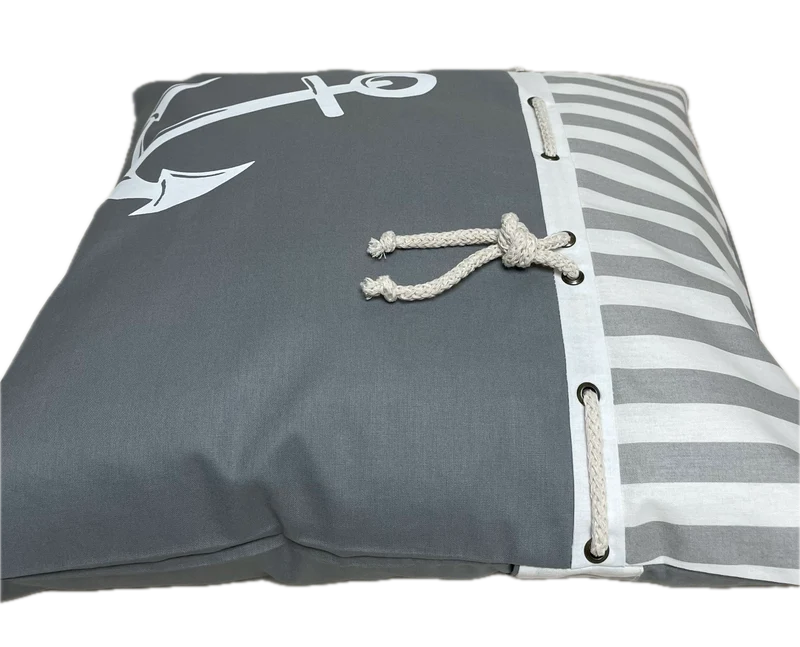 Maritime Kissenhülle, Landhausstil Dekokissen Anker grau/weiß