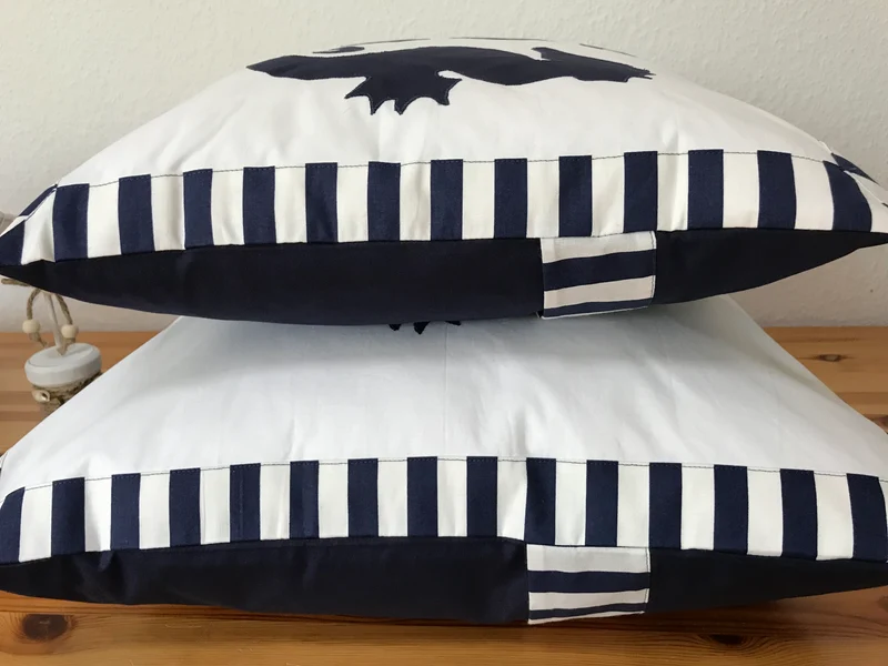 Maritime Kissenhülle, Landhausstil Kissenbezug * Seepferdchen weiß/blau