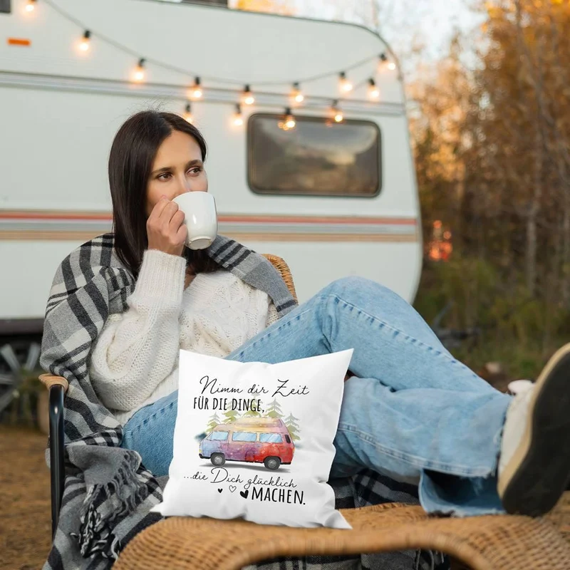 Kissen - Nimm Dir Zeit für die Dinge, die Dich glücklich machen. (Camper Van)