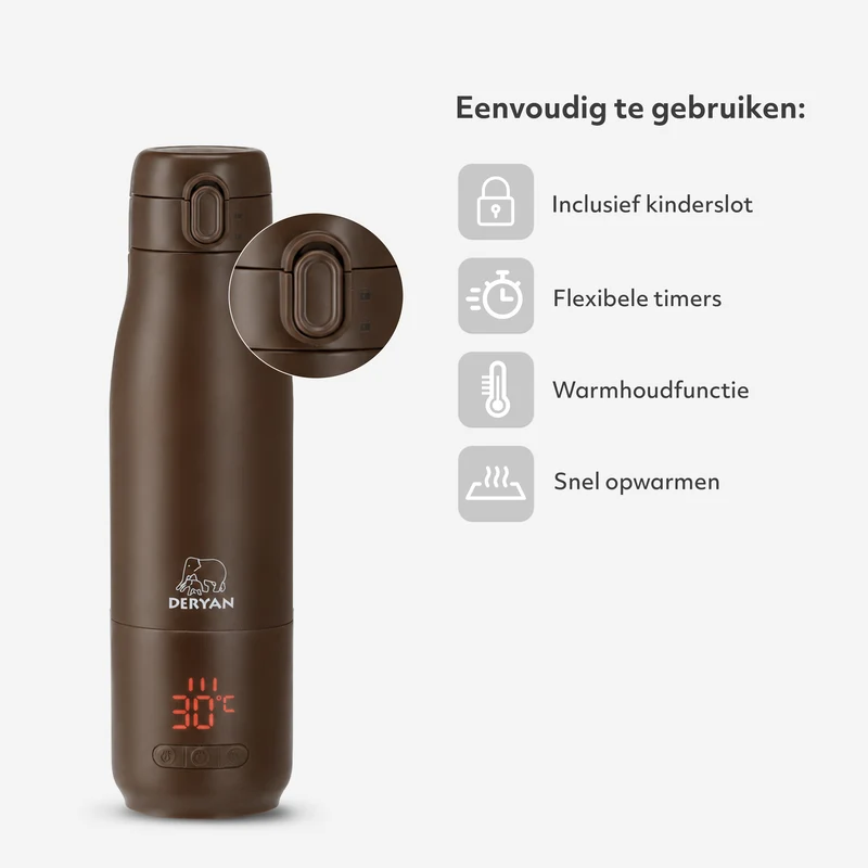 Draagbare Elektrische Flessenwarmer - Draadloos - Bruin