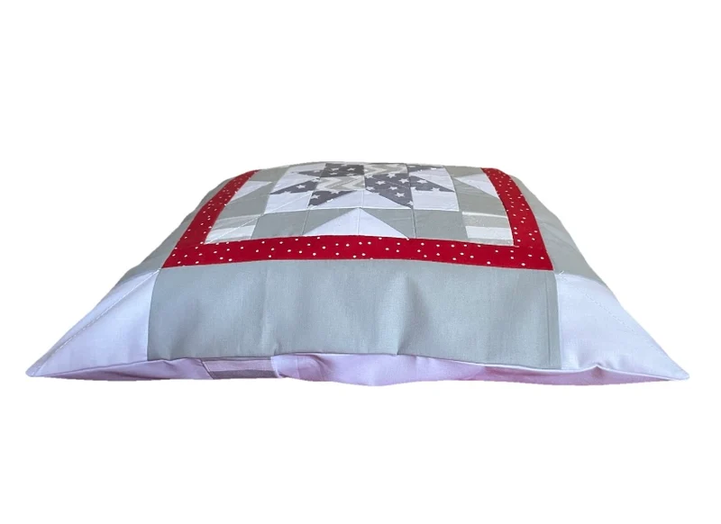 Patchwork Kissenhülle, Landhausstil Kissenbezug, rot/grau/weiß 40x40cm
