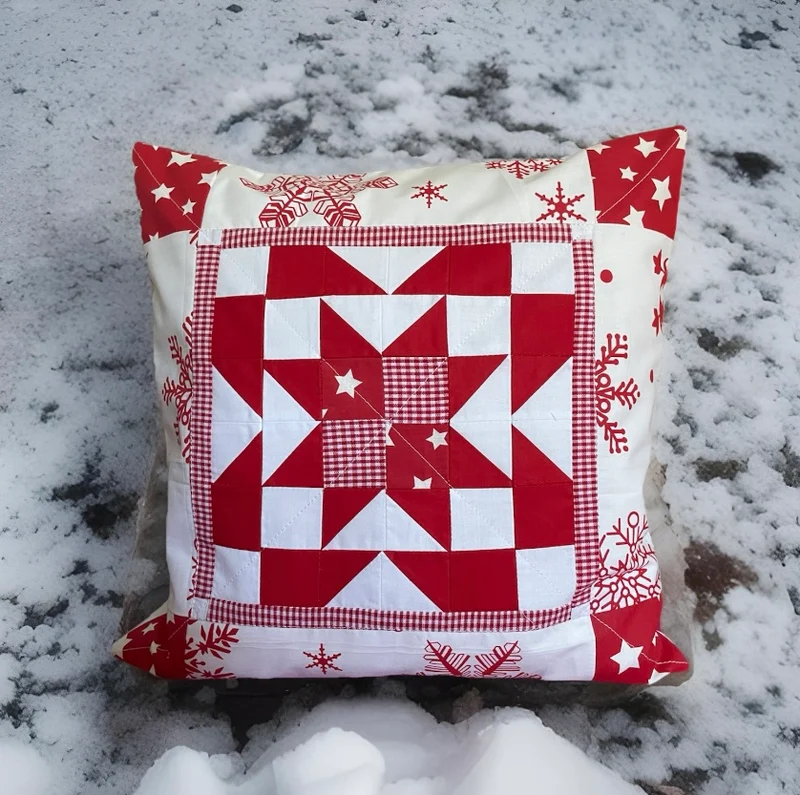 Patchwork Kissenhülle, Landhausstil Kissenbezug, rot/weiß 40x40cm