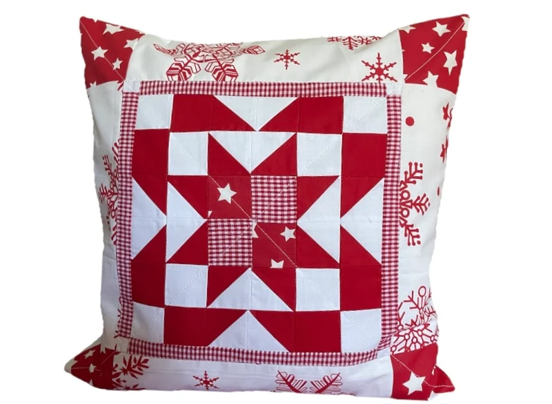 Patchwork Kissenhülle, Landhausstil Kissenbezug, rot/weiß 40x40cm