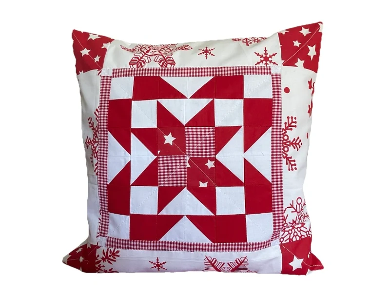 Patchwork Kissenhülle, Landhausstil Kissenbezug, rot/weiß 40x40cm