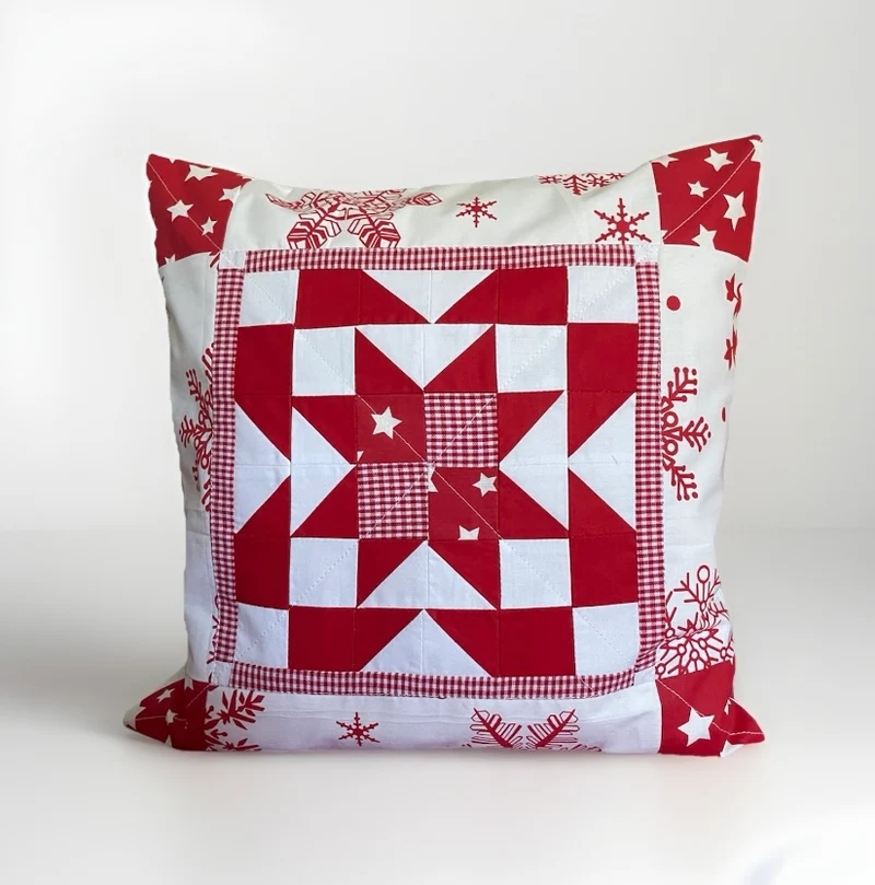 Patchwork Kissenhülle, Landhausstil Kissenbezug, rot/weiß 40x40cm