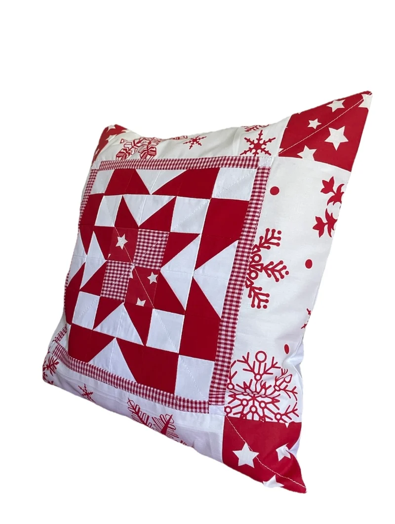 Patchwork Kissenhülle, Landhausstil Kissenbezug, rot/weiß 40x40cm