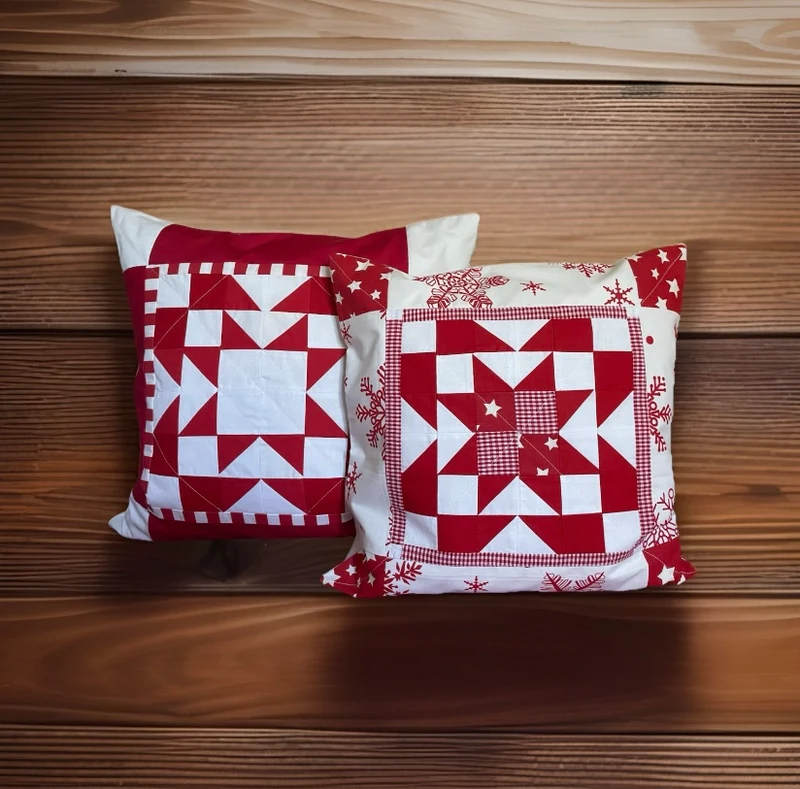 Patchwork Kissenhülle, Landhausstil Kissenbezug, rot/weiß 40x40cm