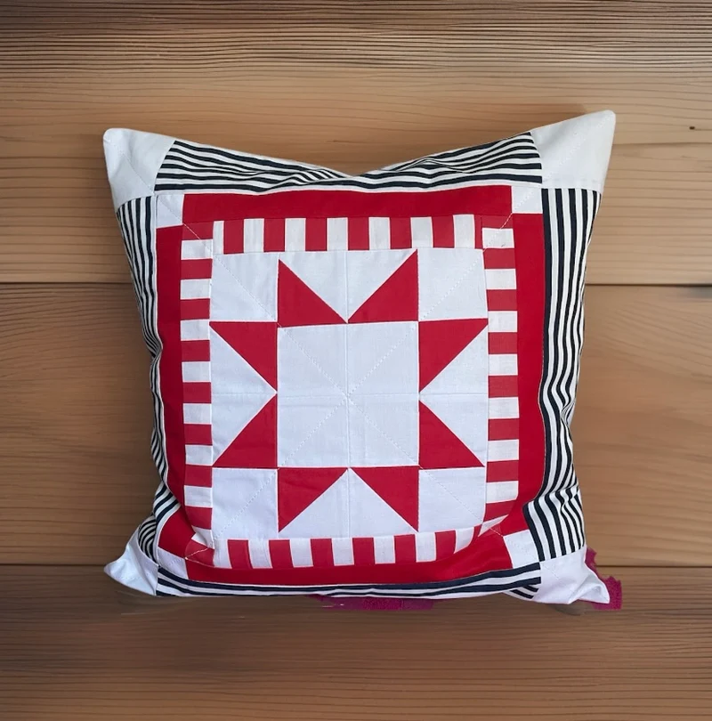 Patchwork Kissenhülle, Landhausstil Kissenbezug, rot/weiß 40x40cm