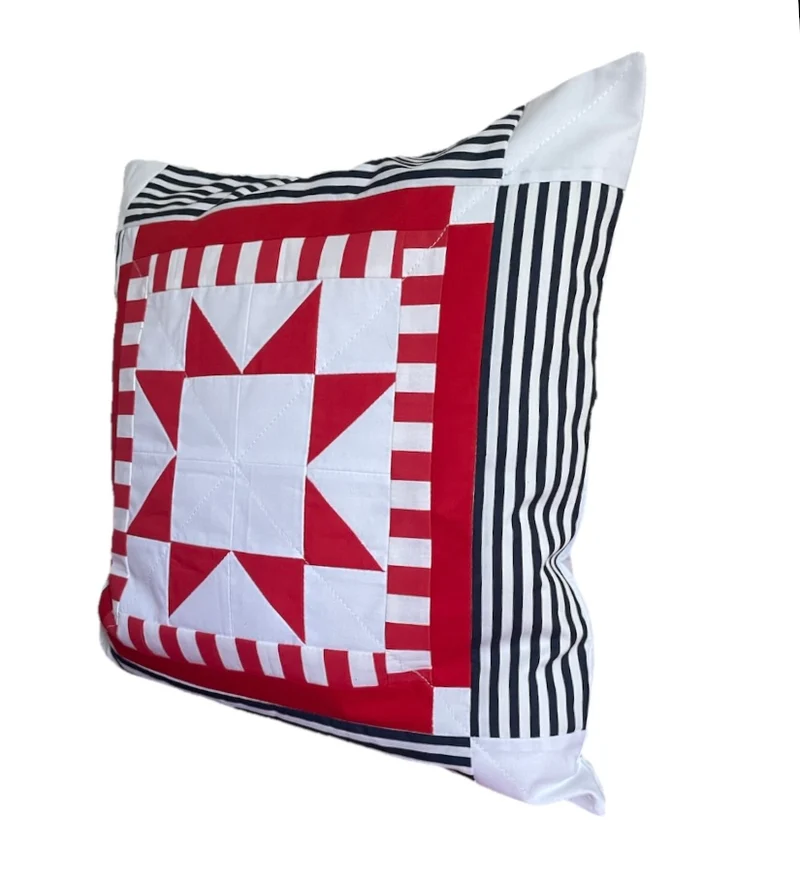 Patchwork Kissenhülle, Landhausstil Kissenbezug, rot/weiß 40x40cm