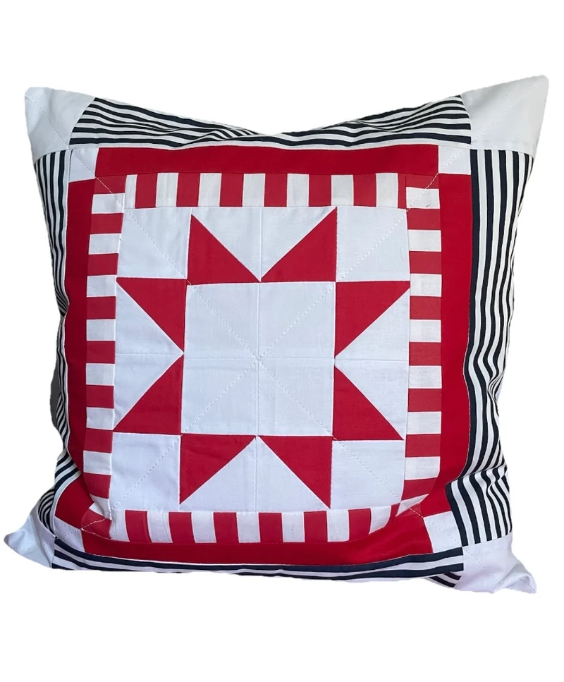 Patchwork Kissenhülle, Landhausstil Kissenbezug, rot/weiß 40x40cm