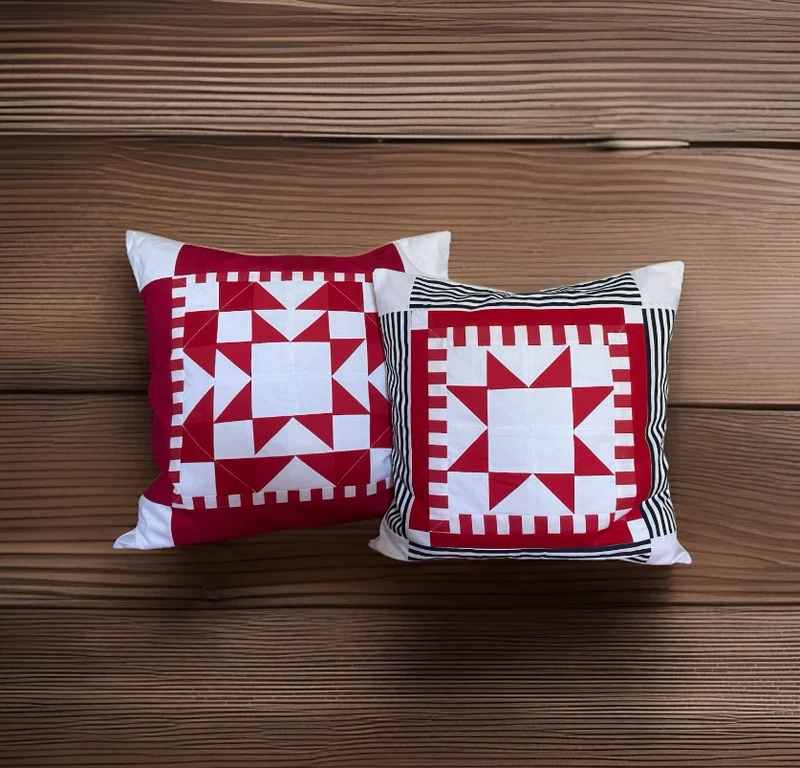 Patchwork Kissenhülle, Landhausstil Kissenbezug, rot/weiß 50x50cm