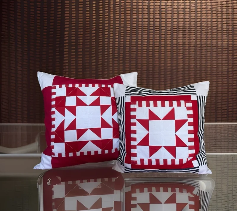 Patchwork Kissenhülle, Landhausstil Kissenbezug, rot/weiß 50x50cm