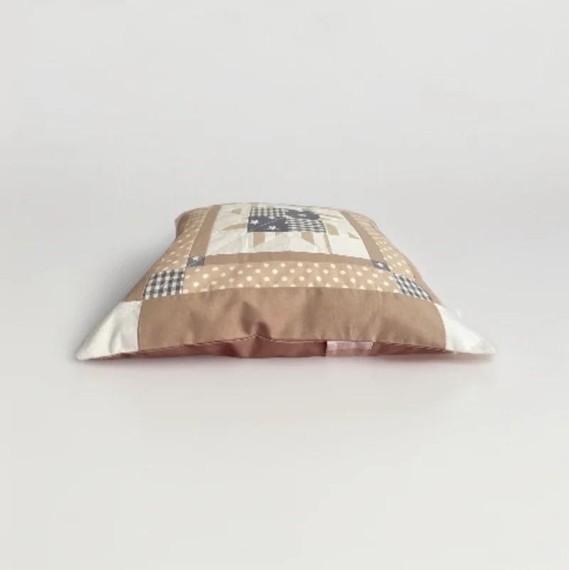 Patchwork Kissenhülle, Landhausstil Kissenbezug, beige/weiß/grau 40x40cm
