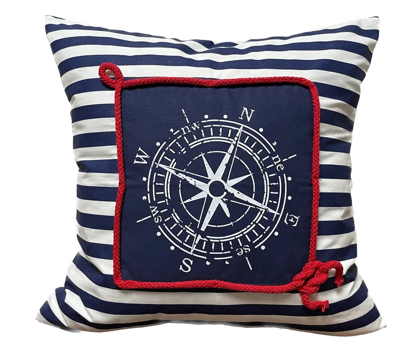 Maritime Kissenhülle, Landhausstil Kissenbezug * Kompass * blau/weiß