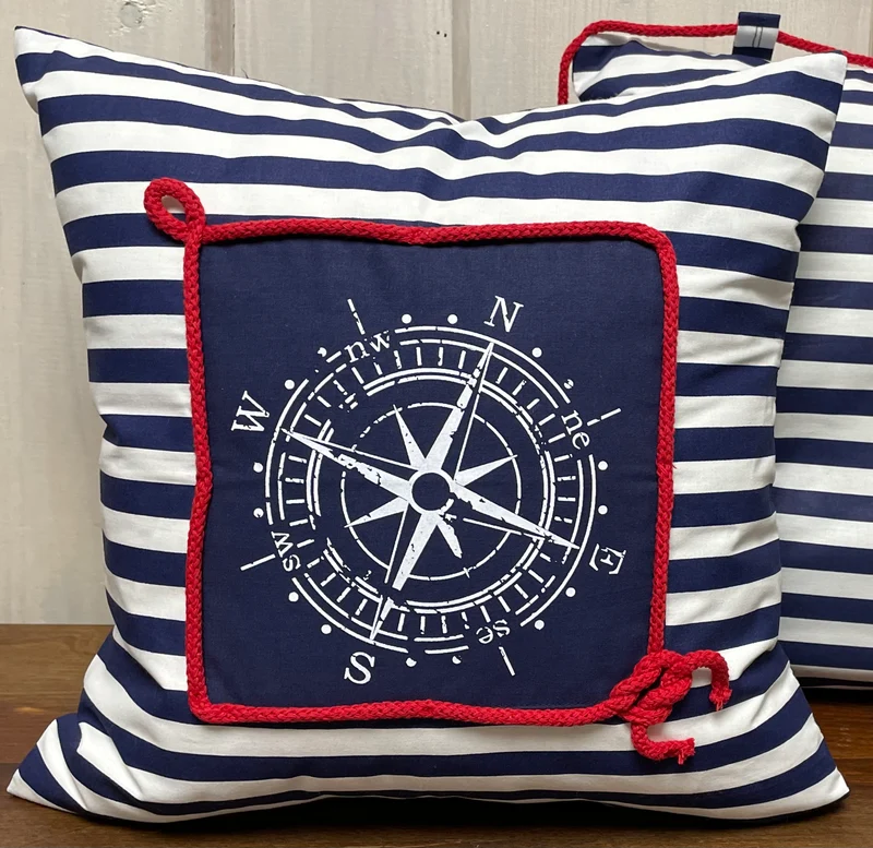 Maritime Kissenhülle, Landhausstil Kissenbezug * Kompass * blau/weiß