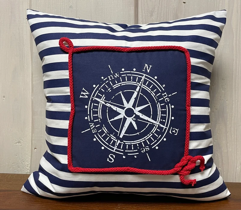 Maritime Kissenhülle, Landhausstil Kissenbezug * Kompass * blau/weiß