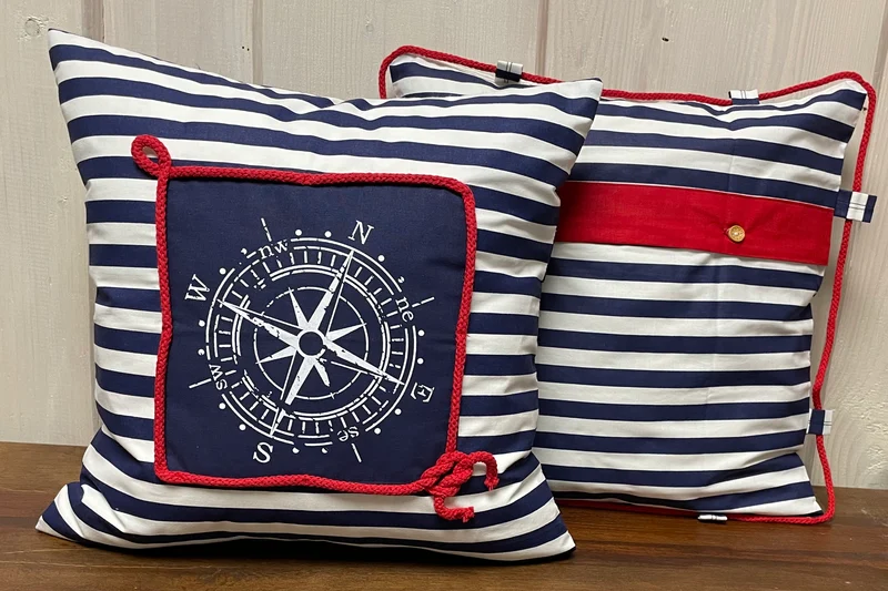 Maritime Kissenhülle, Landhausstil Kissenbezug * Kompass * blau/weiß