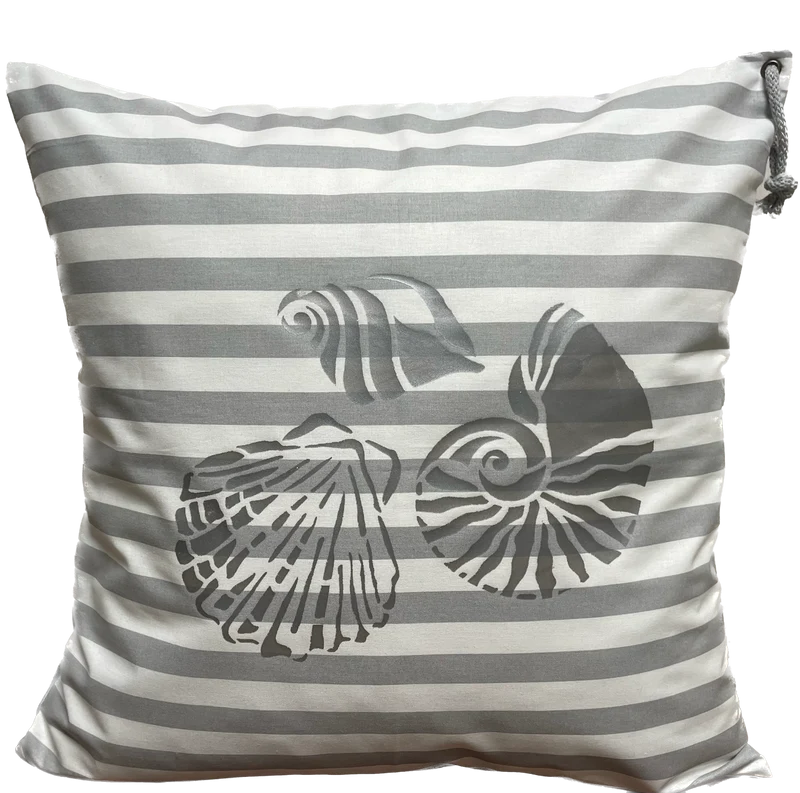 Maritime Kissenhülle, Kissenbezug, Landhausstil Kissen * Muscheln * grau/weiß
