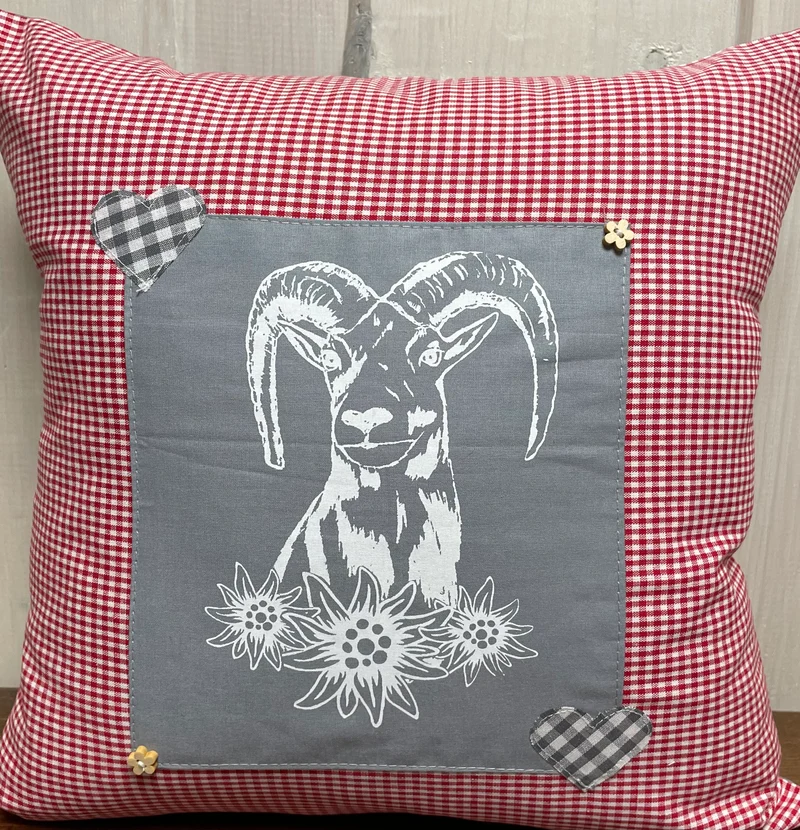 Landhausstil Kissenhülle, Kissenbezug, rot/weiß kariertes Dekokissen * Mufflon *