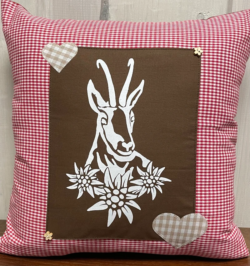 Landhausstil Kissenhülle * Kissenbezug * Bauernstube Dekokissen * Gamsbock *