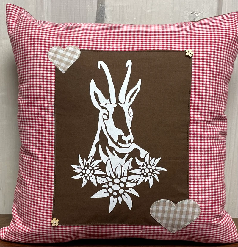Landhausstil Kissenhülle * Kissenbezug * Bauernstube Dekokissen * Gamsbock *