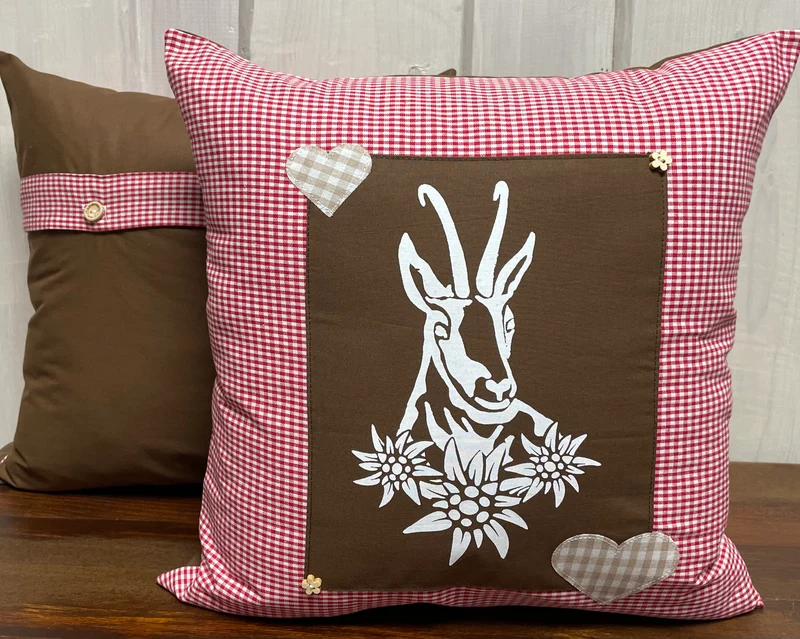Landhausstil Kissenhülle * Kissenbezug * Bauernstube Dekokissen * Gamsbock *