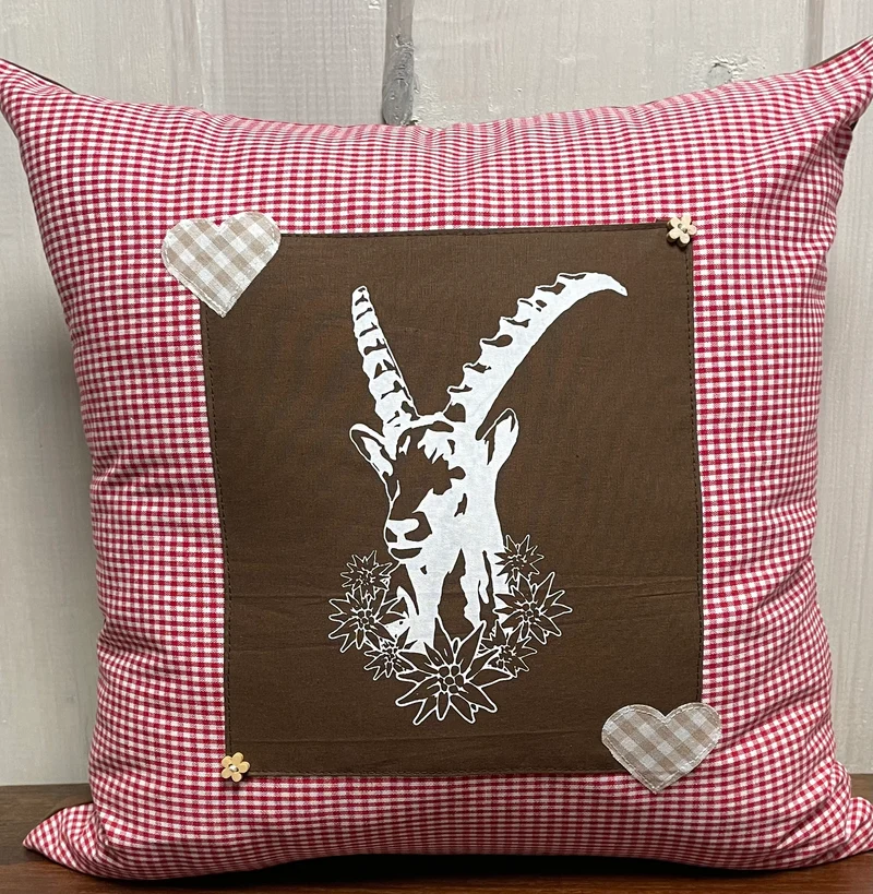 Landhausstil Kissenhülle, Kissenbezug, rot/weiß kariertes Dekokissen * Steinbock *