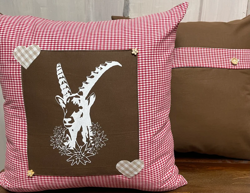 Landhausstil Kissenhülle, Kissenbezug, rot/weiß kariertes Dekokissen * Steinbock *
