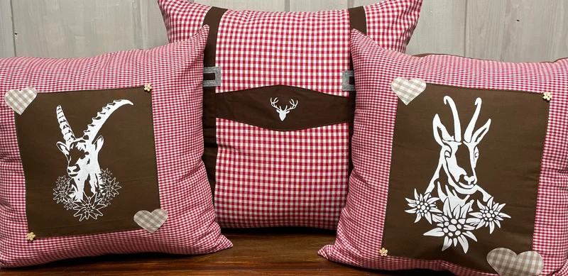 Landhausstil Kissenhülle, Kissenbezug, rot/weiß kariertes Dekokissen * Steinbock *