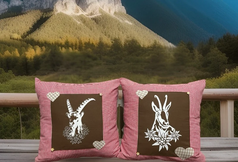 Landhausstil Kissenhülle, Kissenbezug, rot/weiß kariertes Dekokissen * Steinbock *