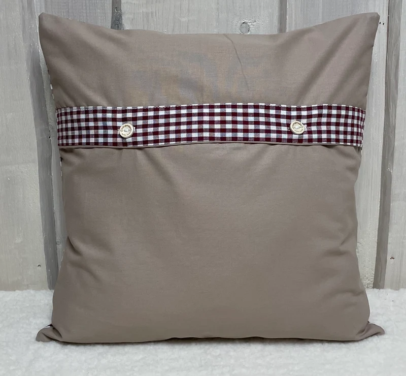 Patchwork Kissenhülle, Landhausstil Kissenbezug, dunkelrot /beige /weiß 40x40cm.