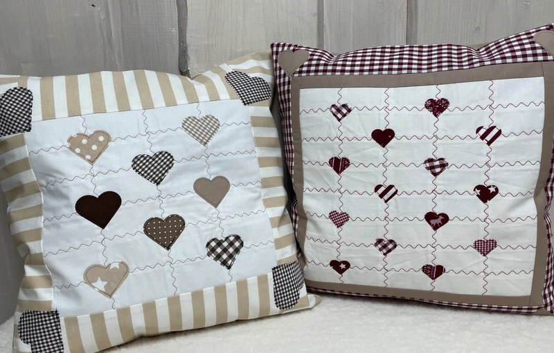 Patchwork Kissenhülle, Landhausstil Kissenbezug, beige /weiß 40x40cm.