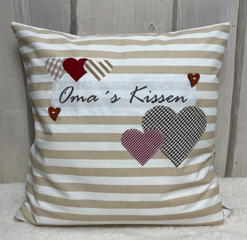 Landhausstil Kissenhülle, Kissenbezug Dekokissen " Oma’s Kissen " beige/weiß gestreift